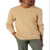 Amazon Essentials Men's Crewneck Cable Cotton Pullover Sweater, Camel Heather, Medium view 1
