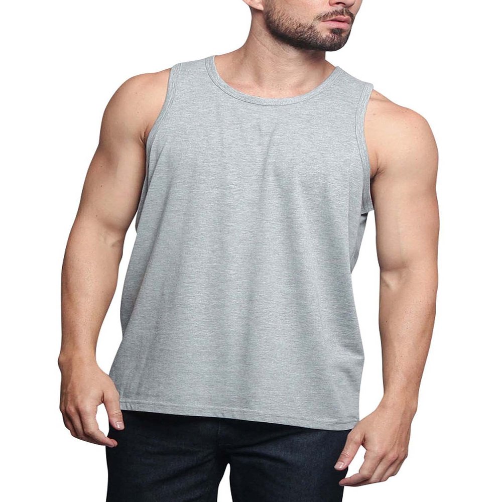 Men's Basic Essential Straight Hem Long Length Tank Top TT60-PL - Gray - 4X-Large - H11A