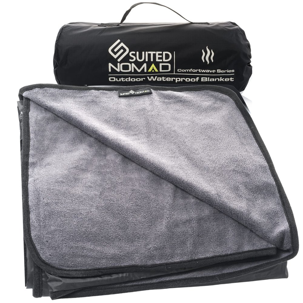 SUITEDNOMAD Large Waterproof Outdoor Stadium Blanket, Windproof and Warm Extra Thick Fleece or Quilted Sherpa, Great for Cold Weather Camping, Picnic, Sports, Festivals