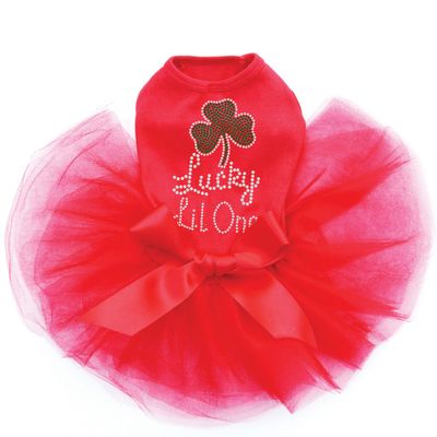 Dog in the Closet Lucky Lil One - Bling Rhinestone St Patrick Day Tutu Dress, XS Red