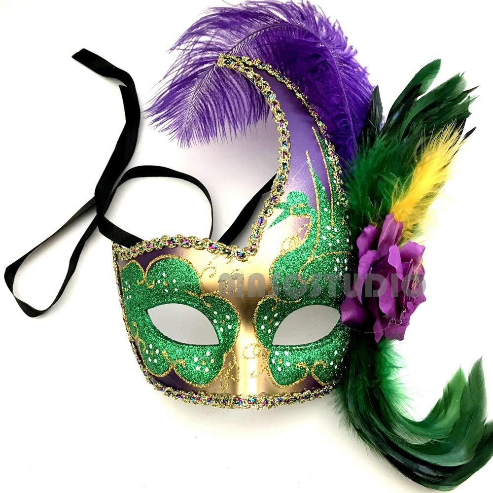MasqStudio Mardi Gras Masquerade Jolly Jester Mask Pair Cosplay Prom Dance Birthday Party Wear or Deco (Feather mask Only)