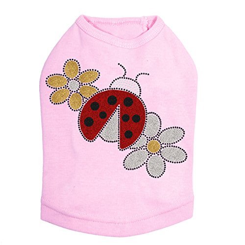 Glitter Ladybug & Daisies - Dog Tank, M Pink