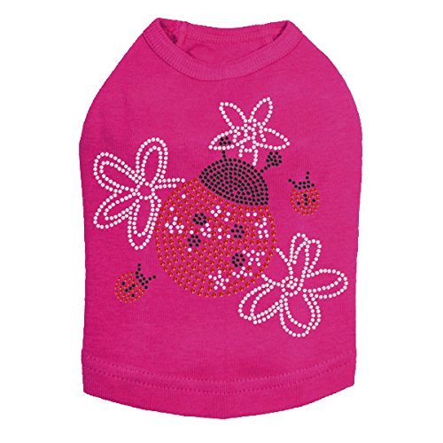 Large Lady Bug with Flowers - Dog Tank, M Fuchsia