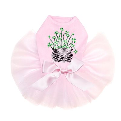 Dog in the Closet Pot of Shamrocks - Bling Rhinestone St Patrick Day Tutu Dress, 4XL Pink