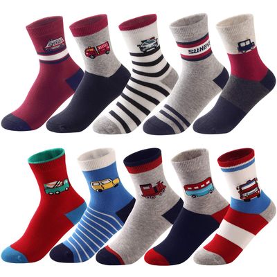 SUNBVE 10 Pack Toddler Boys Vehicles Soft Fun Cotton Casual Socks