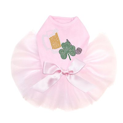 Dog in the Closet Beer Mug, Clover, & Pipe - Bling Rhinestone St Patrick Day Tutu Dress, 2XL Pink