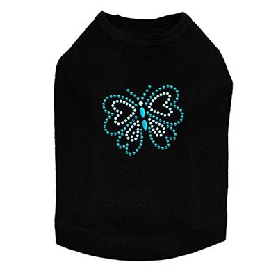 Blue Rhinestud Butterfly - Dog Tank, XL Black