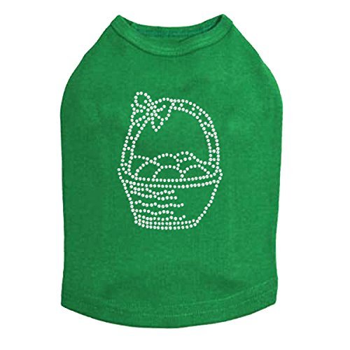Easter Basket - Bling Rhinestone Easter Dog Shirt, 2XL Kelly Green