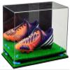 Better Display Cases Acrylic Large Shoe Display Case for Basketball Shoe Soccer Cleat Football Cleat with Mirror, Light Blue Risers and Turf Base (A013-BLR) view 1