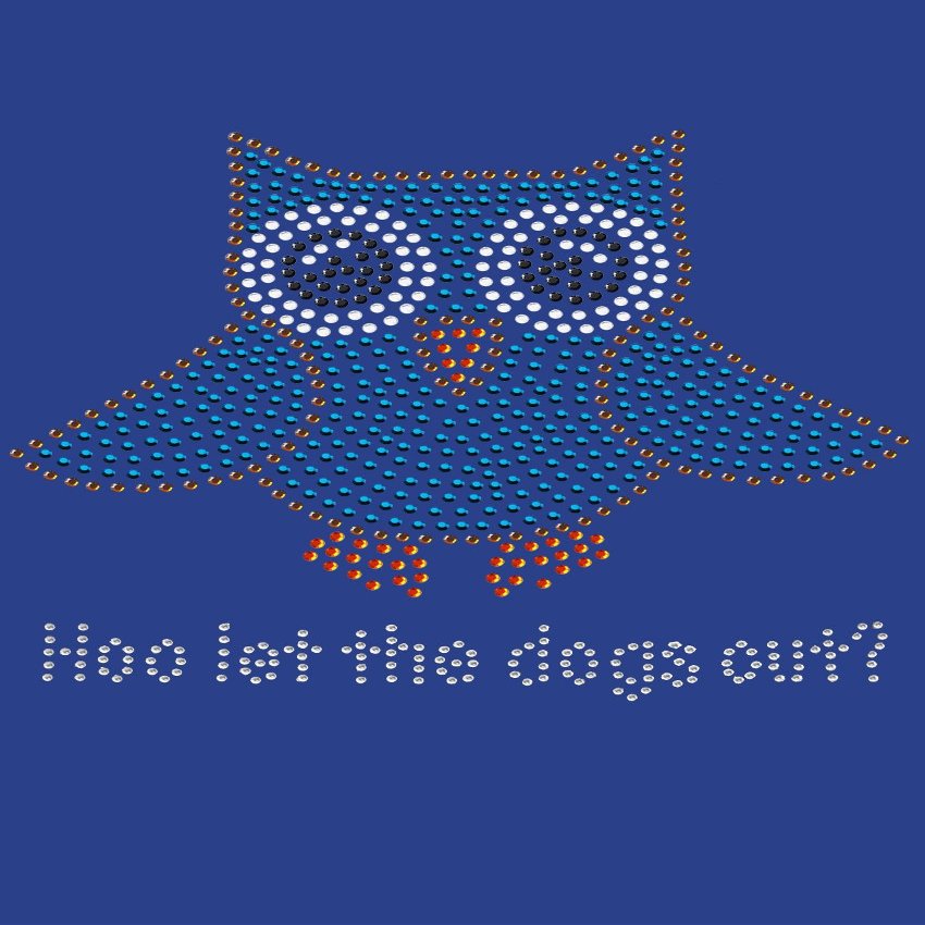 Blue Owl with Who Let The Dogs Out? - Spring Butterfly Bling Rhinestone Dog Bandana