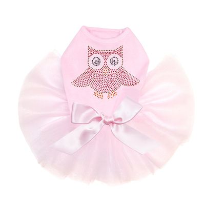 Dog in the Closet Pink Owl - Bling Rhinestone Tutu Dress, S Pink