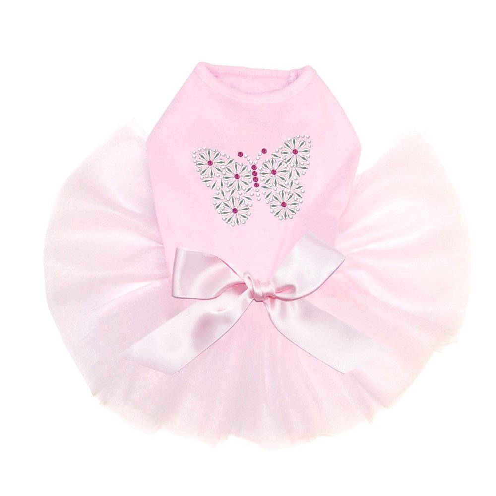 Dog in the Closet Silver Nailhead Butterfly - Bling Rhinestone Tutu Dress, 2XL Pink