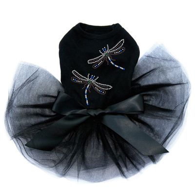 Dog in the Closet Two Small Dragonflies - Bling Rhinestone Tutu Dress, L Black