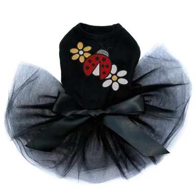 Dog in the Closet Glitter Ladybug & Daisies - Bling Rhinestone Tutu Dress, 2XL Black