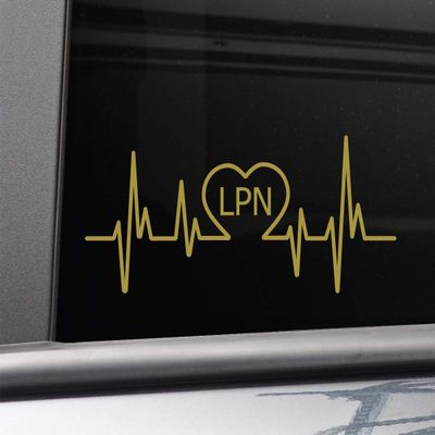 Nashville Decals LPN Licensed Practical Nurse Heartbeat Vinyl Decal Laptop Car Truck Bumper Window Sticker, 8" x 3.25", Metallic Gold Matte