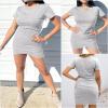 BTFBM Womens Summer Dresses 2026 Casual Bodycon Mini Dress Short Sleeve Crew Neck Mini Ruched Spring Beach Vacation Outfits(Grey, Medium) view 3