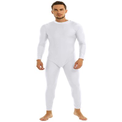 inlzdz Men's Spandex One Piece Mock Neck Long Sleeve Full Bodysuit Unitard Zentai Costume White X-Large