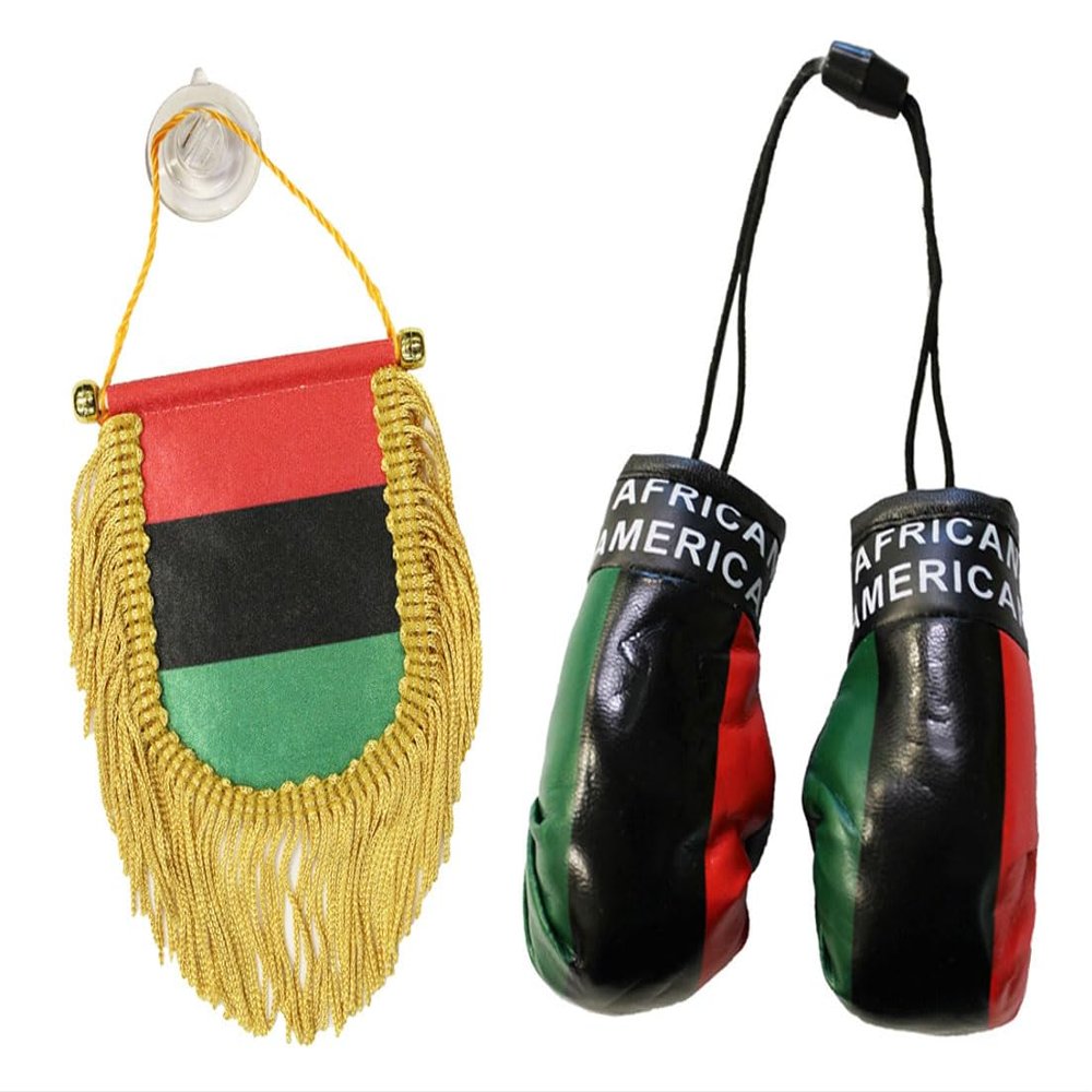 African American - Boxing Glove and Fringed Mini Banner (Shield) Combo