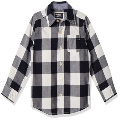 Osh Kosh Little Boy's Woven Buttonfront Shirt, Navy Plaid, 5
