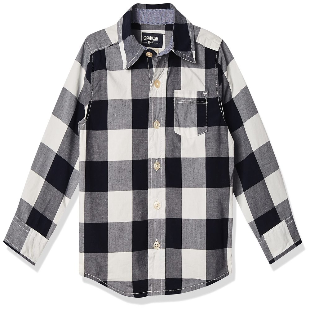 Osh Kosh Little Boy's Woven Buttonfront Shirt, Navy Plaid, 5