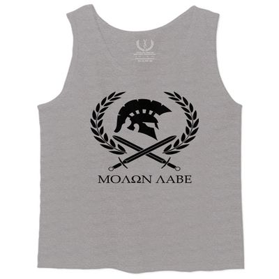 0143. Spartan Molon Labe Military Patriotic Greek Helment Graphic Men's Tank Top (Light Gray X-Large)