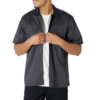 Amazon Essentials Grey Button Up Shirt for Men, Short-Sleeve, Stain and Wrinkle-Resistant, X-Large
