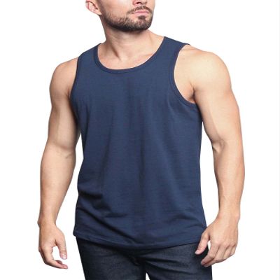 Men's Basic Essential Straight Hem Long Length Tank Top TT60-PL - Navy - Medium - H11A
