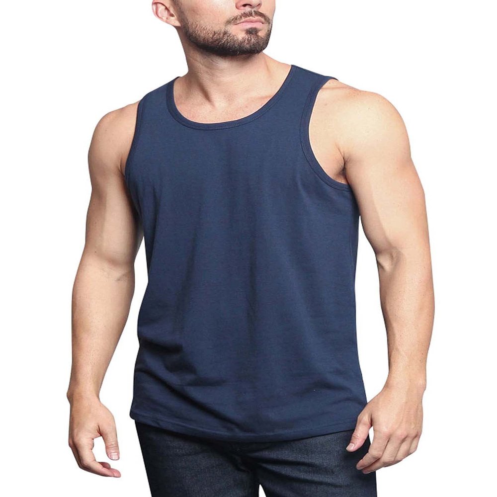 Men's Basic Essential Straight Hem Long Length Tank Top TT60-PL - Navy - Medium - H11A