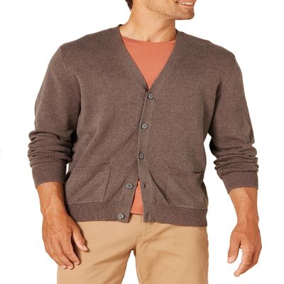 Amazon Essentials Men's Cotton Cardigan Sweater, Brown Heather, Small