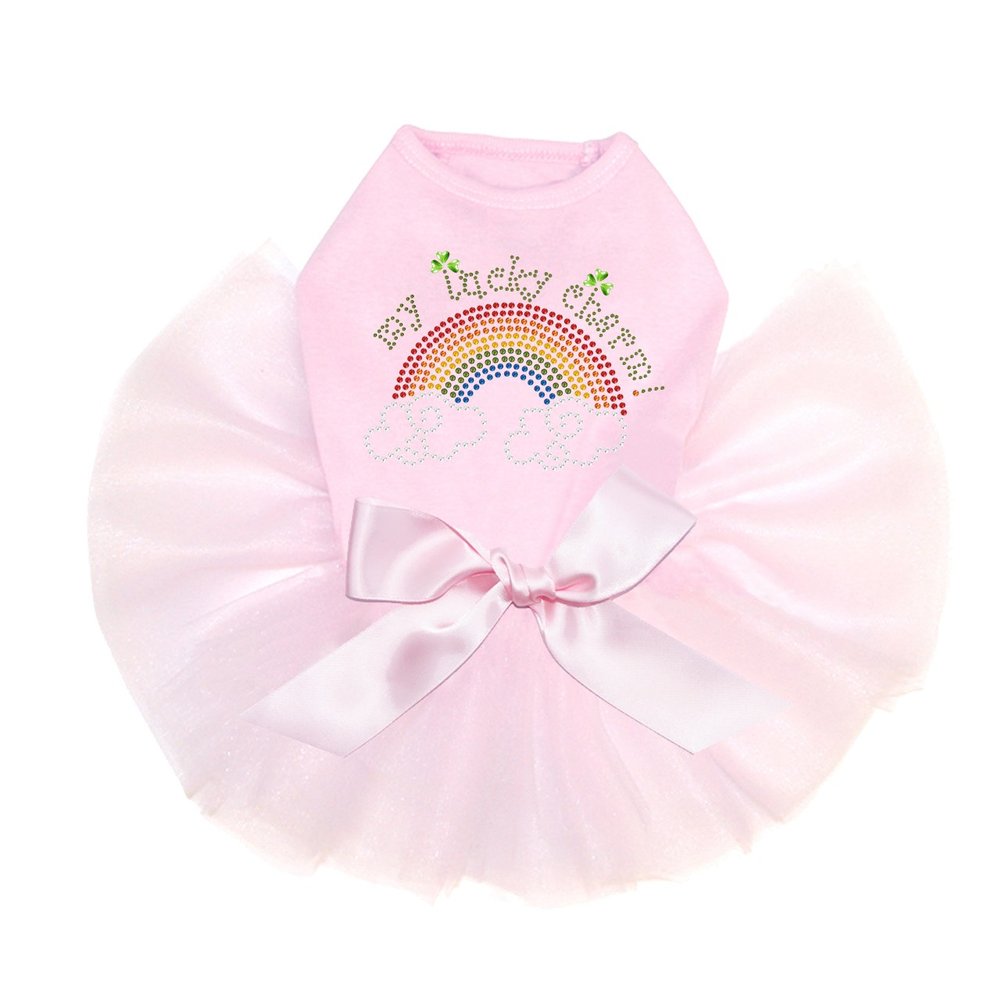 Dog in the Closet My Lucky Charm - Bling Rhinestone St Patrick Day Tutu Dress, XL Pink