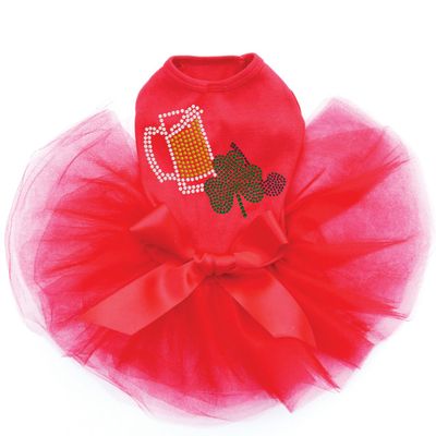 Dog in the Closet Beer Mug, Clover, & Pipe - Bling Rhinestone St Patrick Day Tutu Dress, 3XL Red
