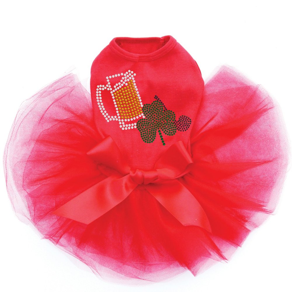 Dog in the Closet Beer Mug, Clover, & Pipe - Bling Rhinestone St Patrick Day Tutu Dress, 3XL Red