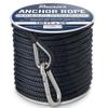 RainierSupplyCo Boat Anchor Rope - Double Braided Marine Rope Anchor Line - 100 ft x 3/8 Inch Nylon Boating Line with 316 Stainless Steel Thimble and Heavy Duty Marine Grade Bow Shackle - Black view 1