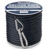 RainierSupplyCo Boat Anchor Rope - Double Braided Marine Rope Anchor Line - 150 ft x 3/8 Inch Nylon Boating Line with 316 Stainless Steel Thimble and Heavy Duty Marine Grade Bow Shackle - Black view 1