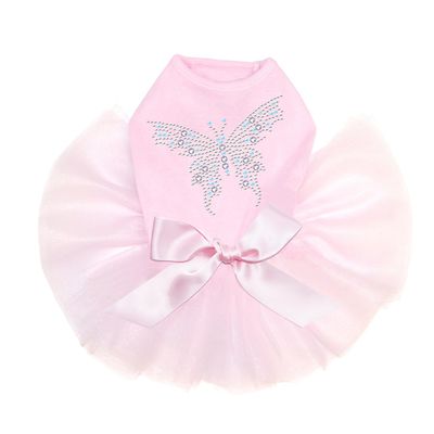 Dog in the Closet Blue Swarovski Butterfly - Bling Rhinestone Tutu Dress, XL Pink