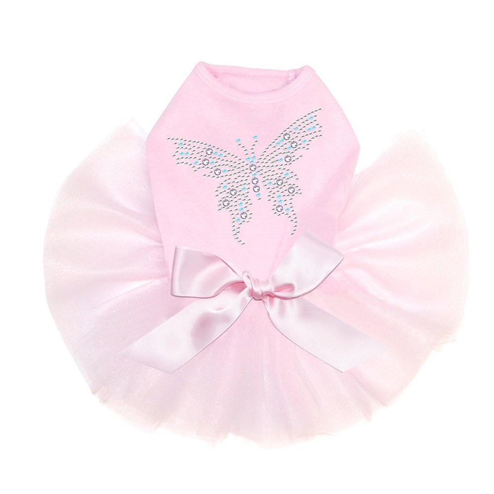 Dog in the Closet Blue Swarovski Butterfly - Bling Rhinestone Tutu Dress, XL Pink