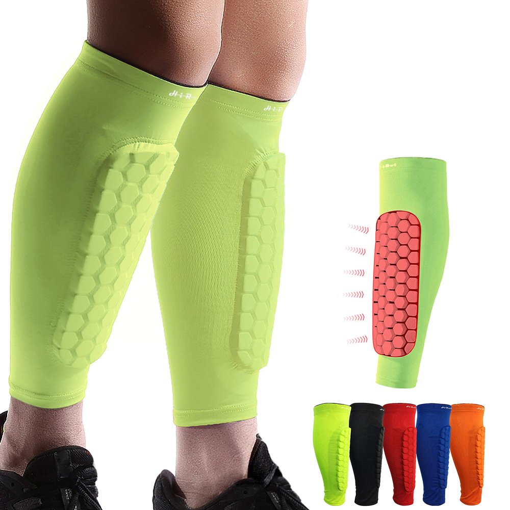 HiRui Soccer Shin Guards Shin Pads for Kids Youth Adult, Calf Compression Sleeve with Honeycomb Pads, Support for Shin Splint Baseball Boxing Kickboxing MTB, Lightweight(1PAIR)(Bright Yellow, M)