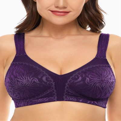 Wingslove Women's Full Coverage Non Padded Comfort Minimizer Wire-Free Bra Plus Size(Purple,36H)