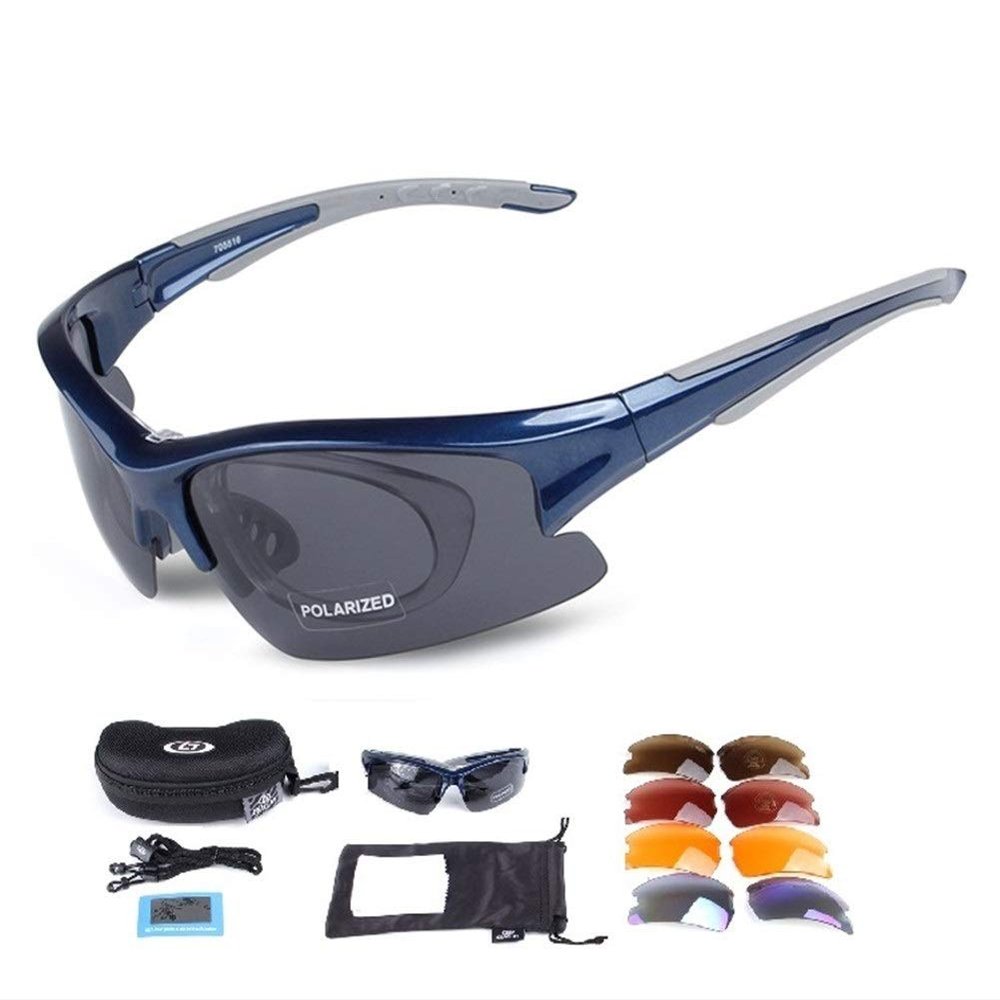 Baselay Polarized Sports Sunglasses with 5 Interchangeable Lenses UV400 Protection Cycling Sun Glasses for Men Women Running Driving Fishing Golf Baseball (Blue)