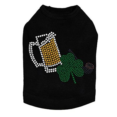 Beer Mug, Clover, & Pipe - Bling Rhinestone St Patrick Day Dog Shirt, 3XL Black