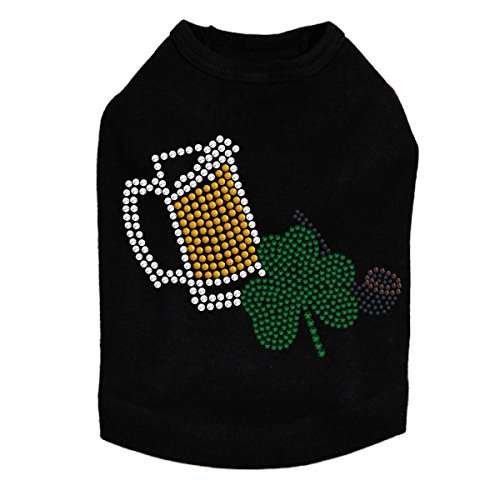 Beer Mug, Clover, & Pipe - Bling Rhinestone St Patrick Day Dog Shirt, 3XL Black