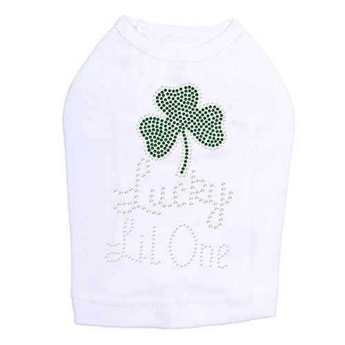 Lucky Lil One - Bling Rhinestone St Patrick Day Dog Shirt, XL White