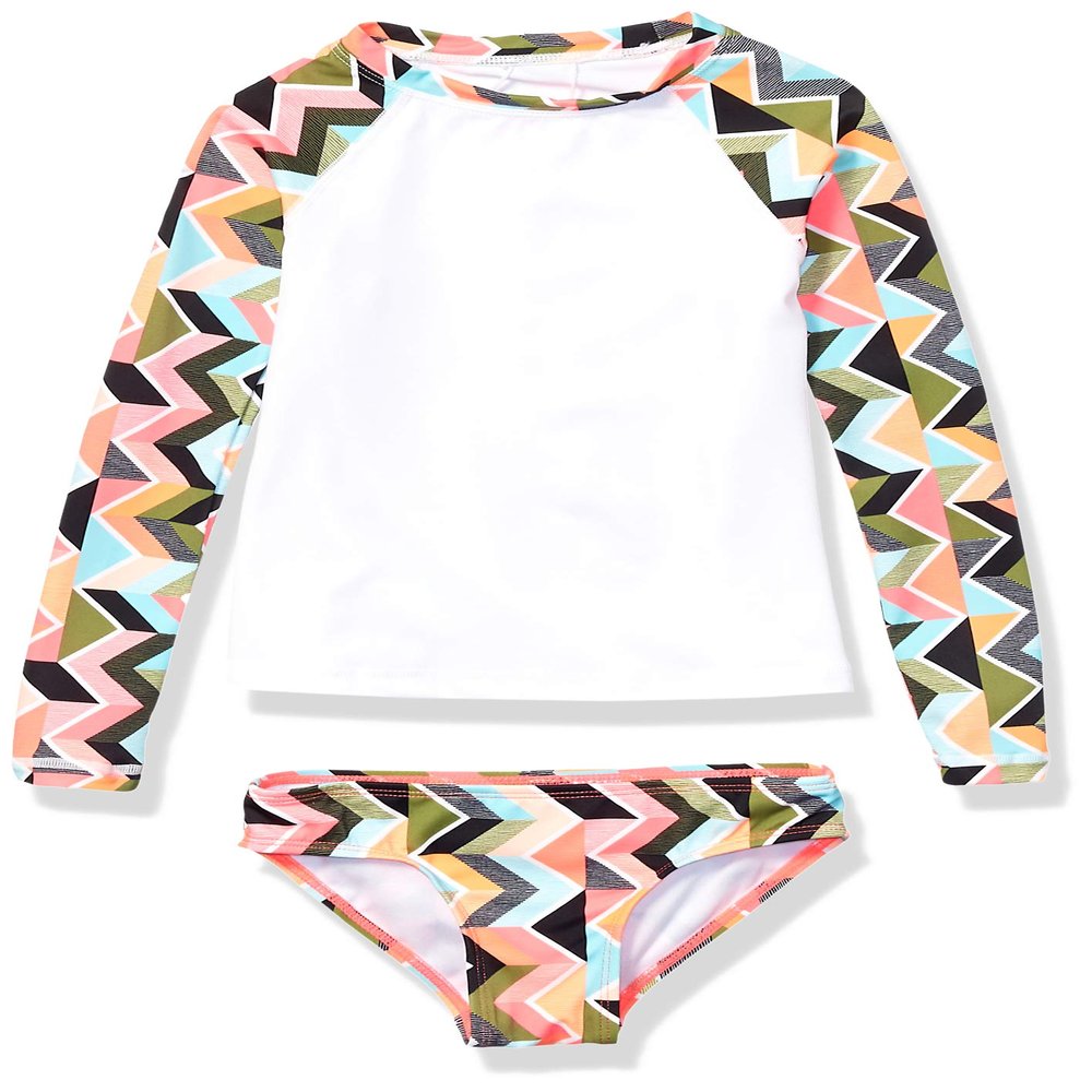 Kanu Surf Girls' Long Sleeve Rashguard UPF 50+ Two Piece Swim Set, Ruby Multi, 8