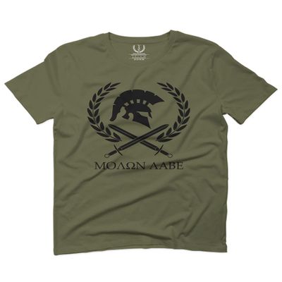 0143. Spartan Molon Labe Military Patriotic Greek Helment Graphic for Men T Shirt (Olive Green, 2X-Large)