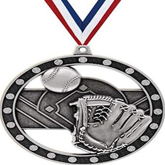 3" Baseball Medals, Massive Rimz Baseball Silver Medal Award 100 Pack