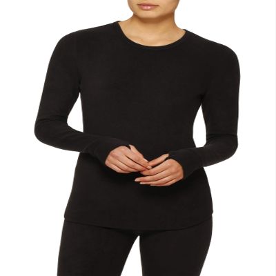Cuddl Duds ClimateRight Women's Stretch Fleece Warm Underwear Long Sleeve Top (L - Black)
