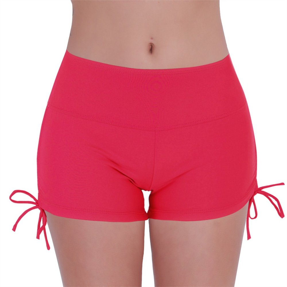 ACSUSS Women's Swim Boardshorts Beach Bikini Bottoms Short Swimwear with Side Ties Red Small