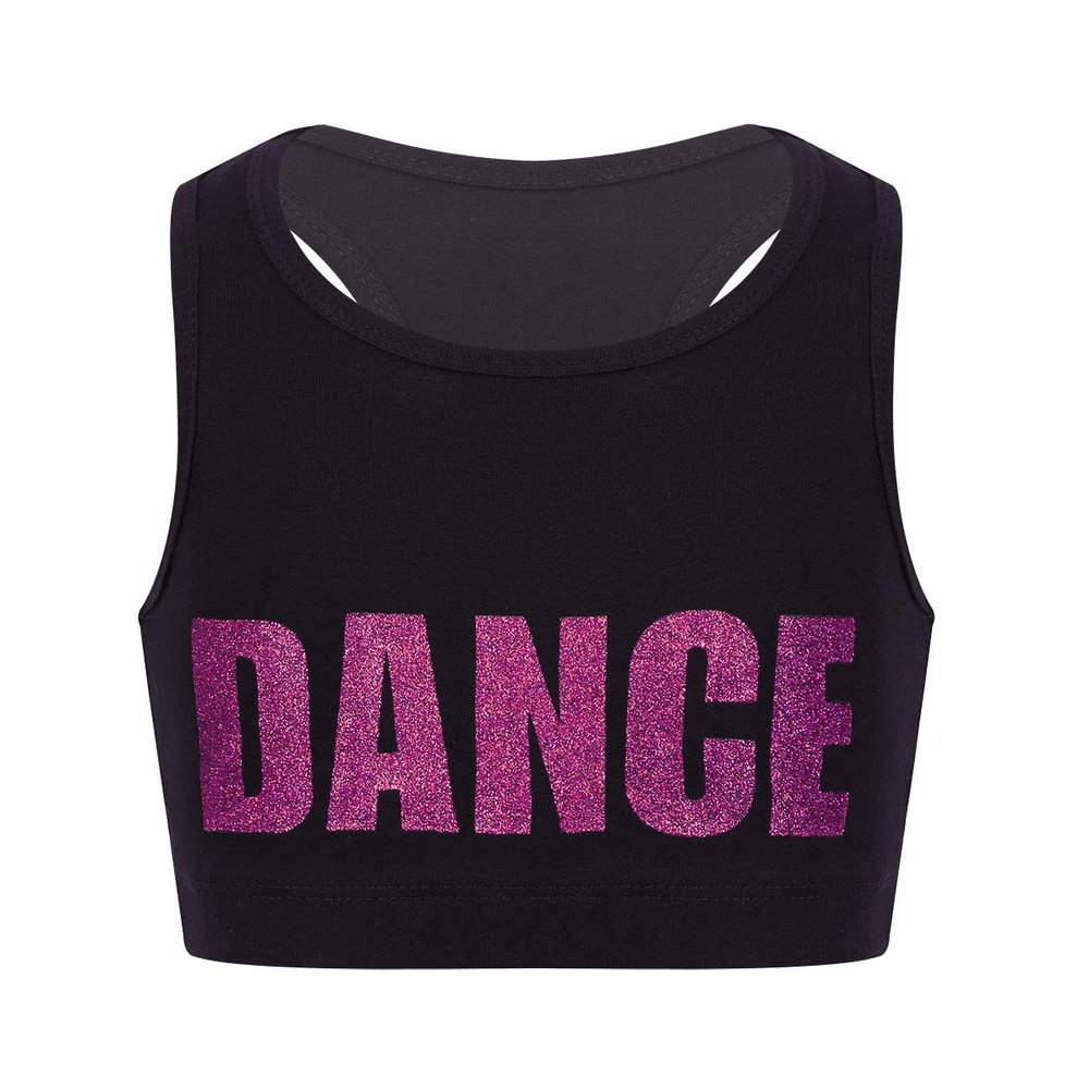 dPois Kids Girls' Racer Back Crop Top Sports Bra Dance Sports Gym Workout Active Wear Rose_Red 6