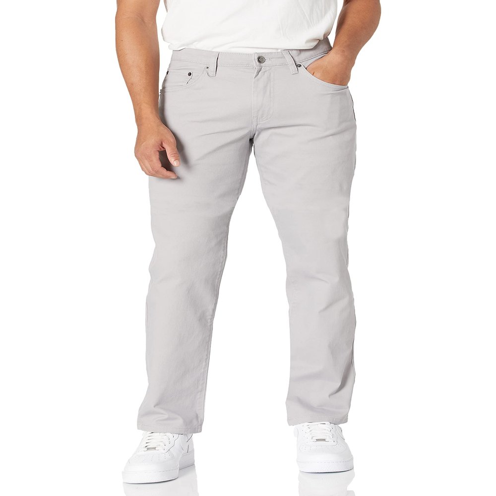 Amazon Essentials Men's Straight Fit 5-Pocket Stretch Twill Pants, Light Grey, 34W x 32L