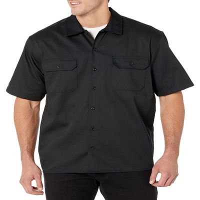 Amazon Essentials Black Button Up Shirt for Men, Short-Sleeve, Stain and Wrinkle-Resistant, Small